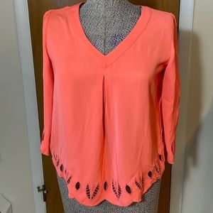 Market & Spruce NWT Womens  Small Petite Coral Blouse Raina Embroidery